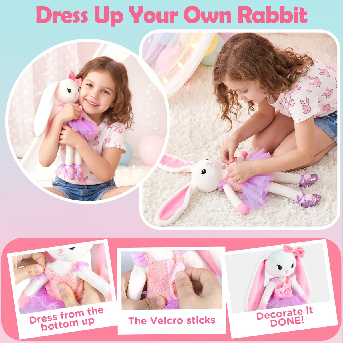 Ballerina Bunny Doll, Ballet Stuffed Animal Dress Up Toys for Girls 3-8