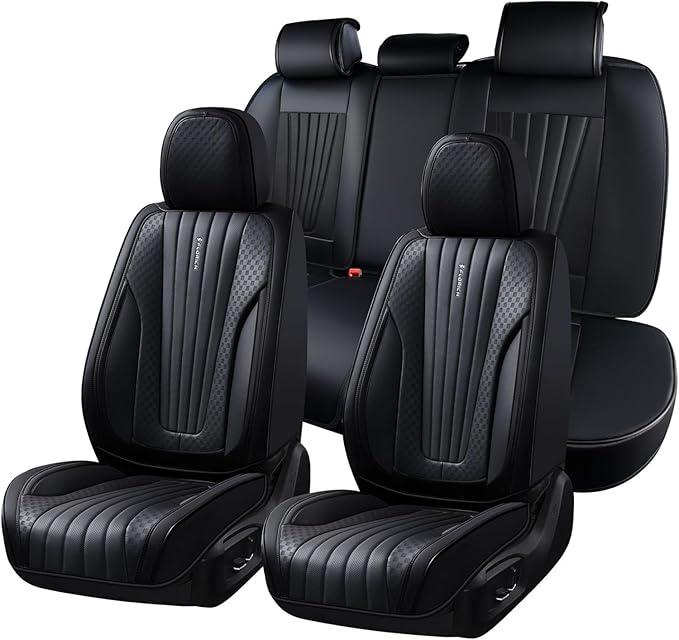 FLORICH Car Seat Covers, Premium Leatherette Car Seat Cushions Full Set, Black Seat Covers for Cars Front Seats and Back, Automotive Seat Protectors Universal Fit for Most Sedans Cars SUV Trucks