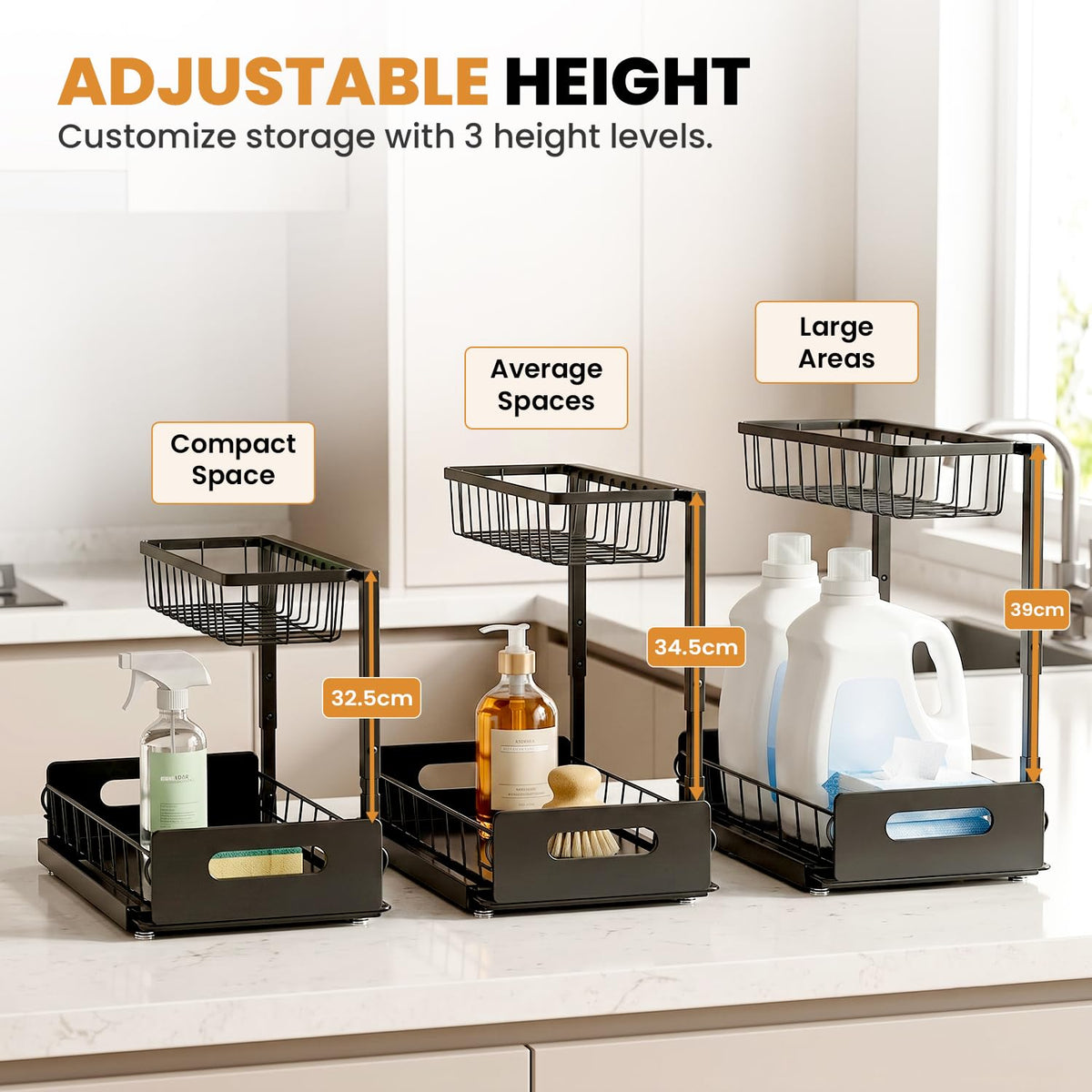 Amaloria Under Sink Organizer 2 Pack, Slide Out Kitchen Cabinet Organizer.
