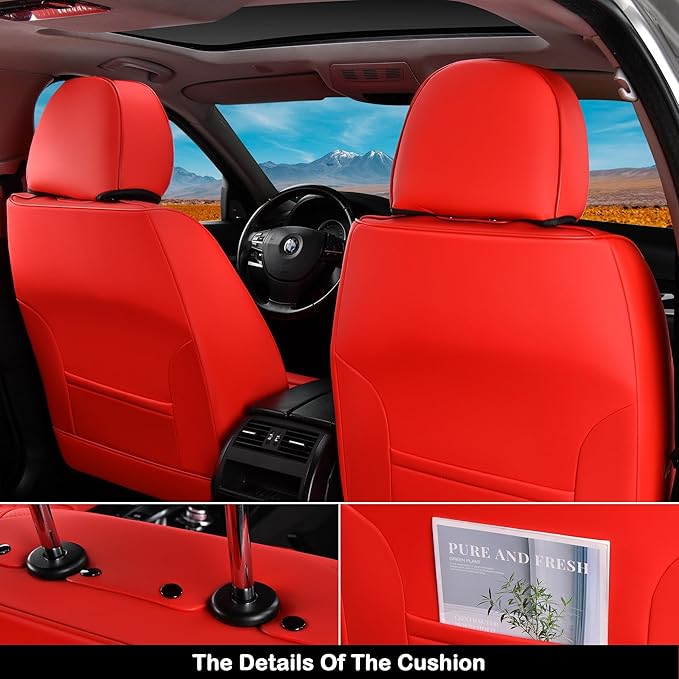 Coverado Seat Covers, Car Front Seat Covers with Backrest, Nappa Leather Car Seat Protectors,Waterproof &Breathable,Anti-Slip Automotive Seat Cushion, Universal Fit for Most Vehicles,2Pcs Red