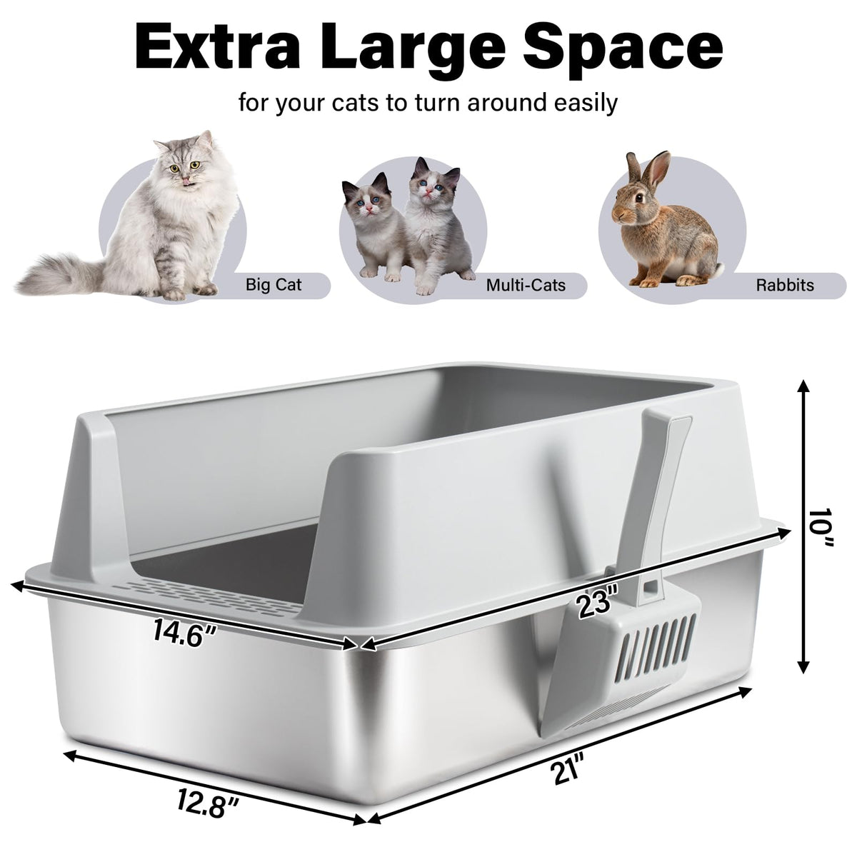 Nyutu XL Stainless Steel Litter Box with Lid, Extra Large Cat Litter Box