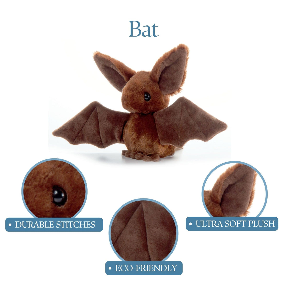 The Petting Zoo Bat Stuffed Animal Plushie, Scoopz, Kids Gifts, 8 in