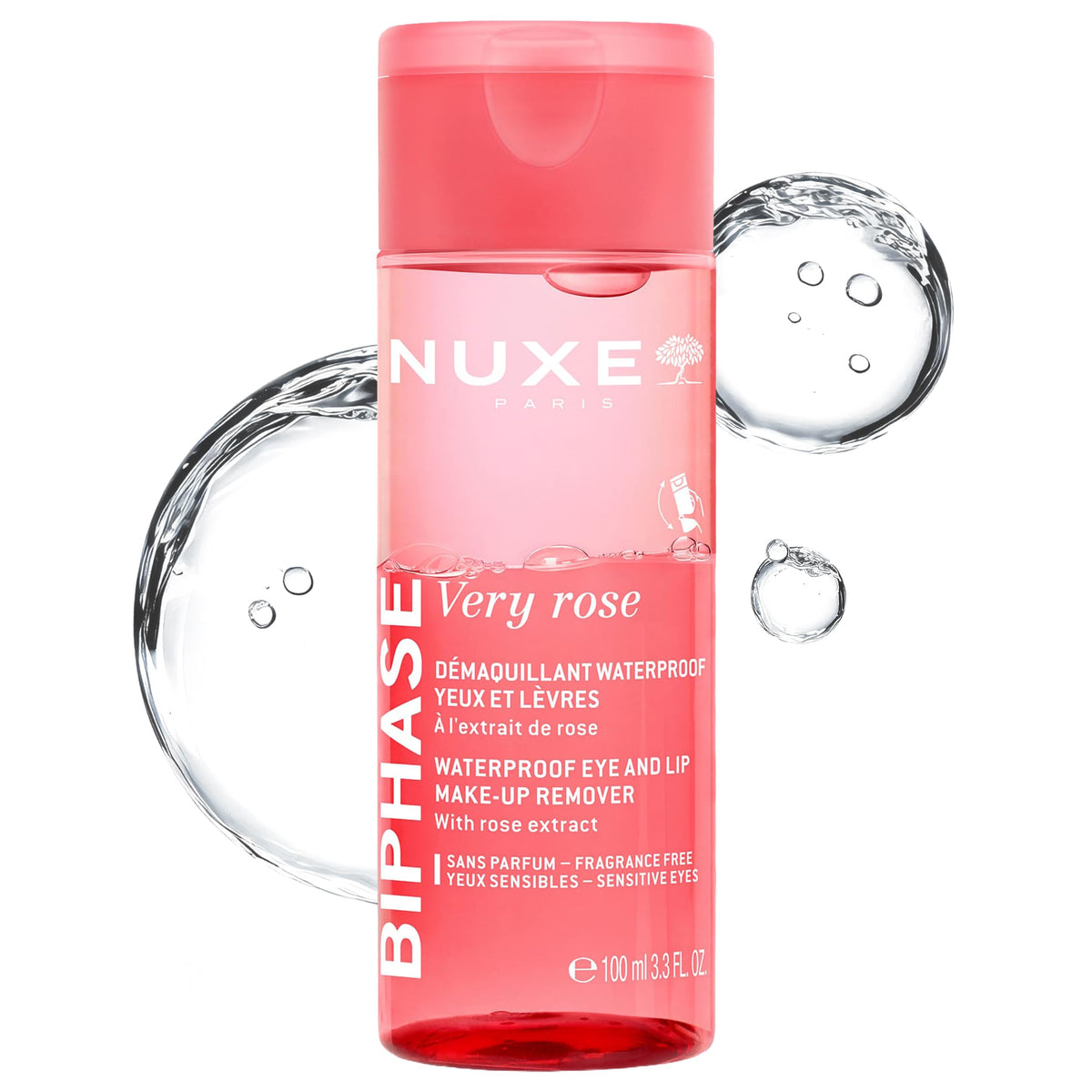 NUXE Very Rose Waterproof Makeup Remover for Face, Eyes & Lips, 3.3 Fl Oz