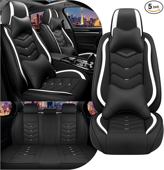 CTDS Car Seat Covers for Honda Civic 2000-2026, Stylish Sport Seat Cover, Premium Nappa Leather Car Seat Cover. Automobile Seat Covers Sets.(Luxury 5 Seats/Black White)