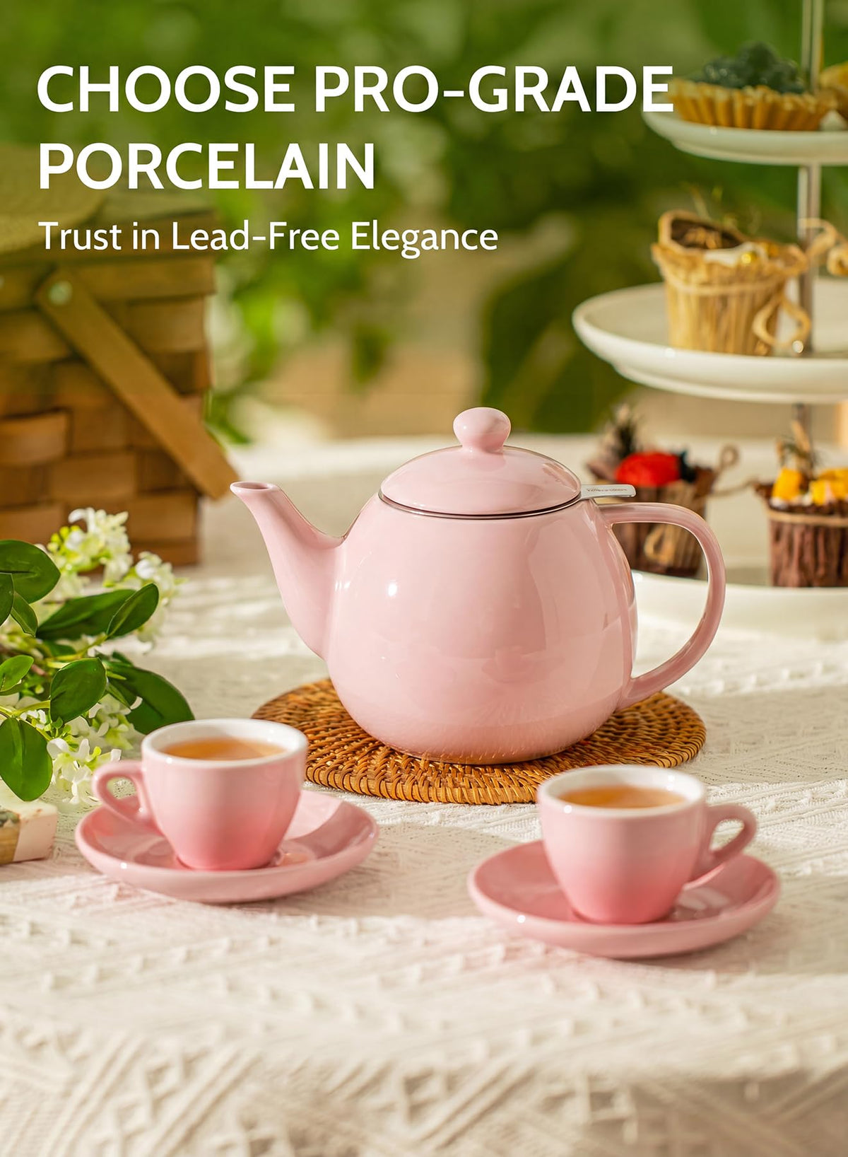 Sweese Porcelain Teapot 27 oz with Infuser for Loose Leaf Tea, Pink