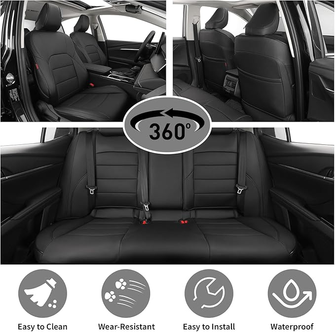 EKR Camry Seat Covers for Toyota Camry L, LE, SE 2018-2024 & SE Nightshade 2020-2024,(Not for Hybrid) Leather Car Seat Cover Full Set for Trucks SUV-Faux Leather (Black)
