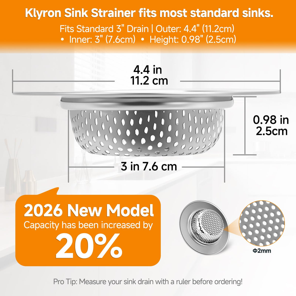 Kitchen Sink Drain Strainer 3-Pack, Food Catcher Drain Cover, 3.5" Fit