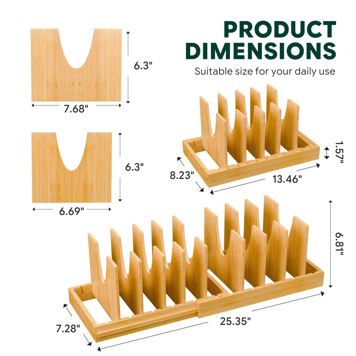Simple Trending Bamboo Pot and Pan Organizer, Expandable Lid Holder Rack