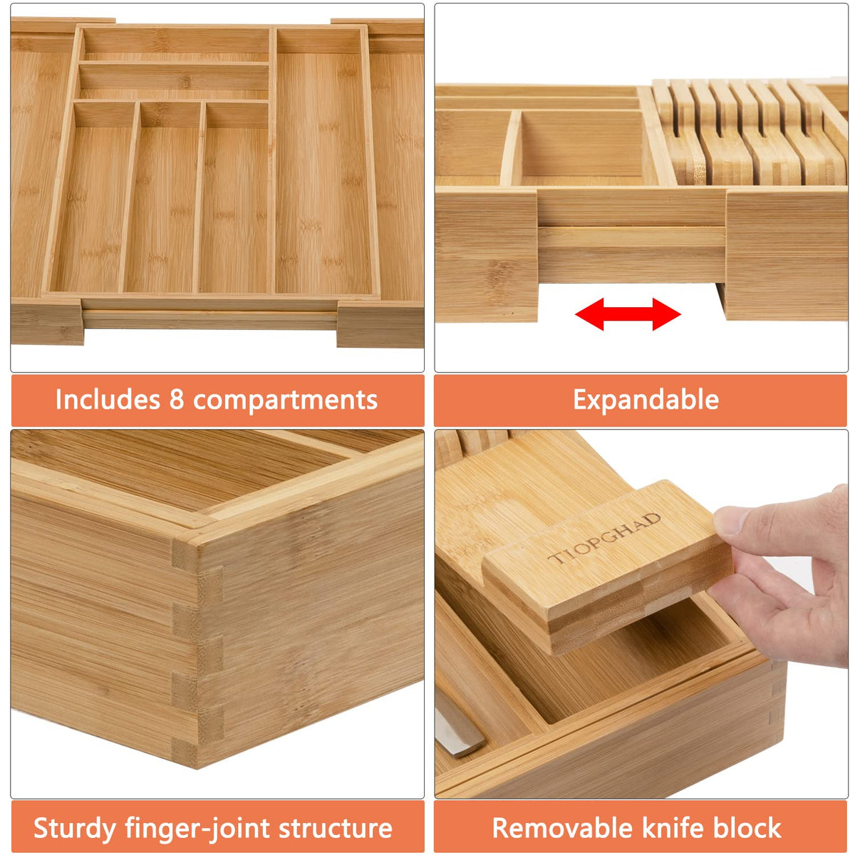 TIOPGHAD Expandable Bamboo Silverware Drawer Organizer Tray, Natural
