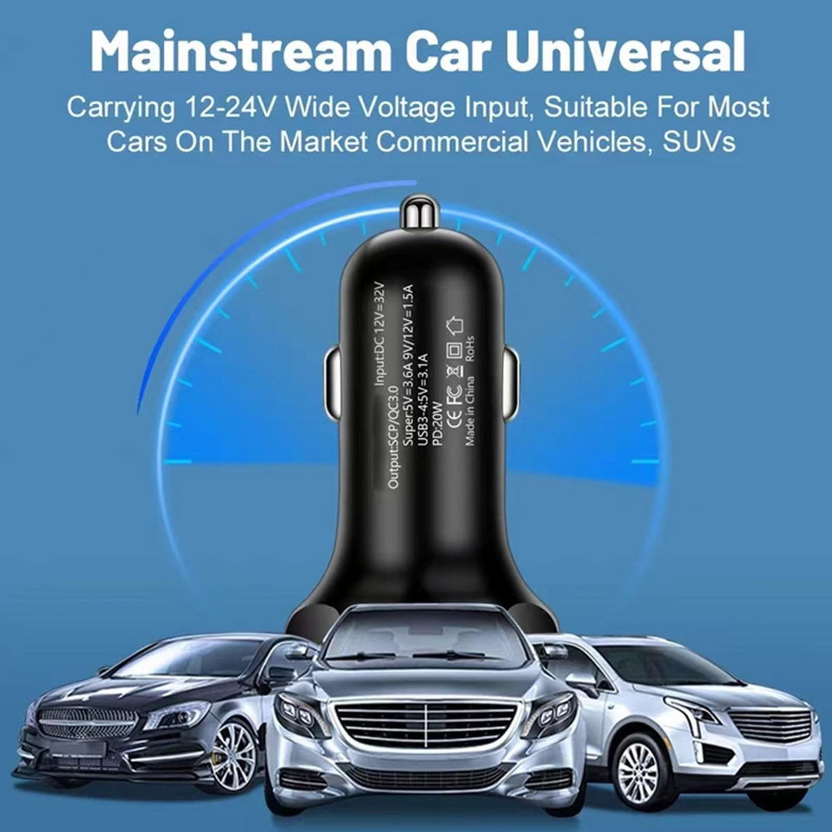 Super Fast Charge USB C Car Phone Charger Adapter 6 in 1 with Voltage Display 250W Multi Port Cigarette Lighter USB Charge for iPhone 18 17 16 15 14 13 12 11 Samsung Galaxy Huawei Oneplus Oppo Vivo