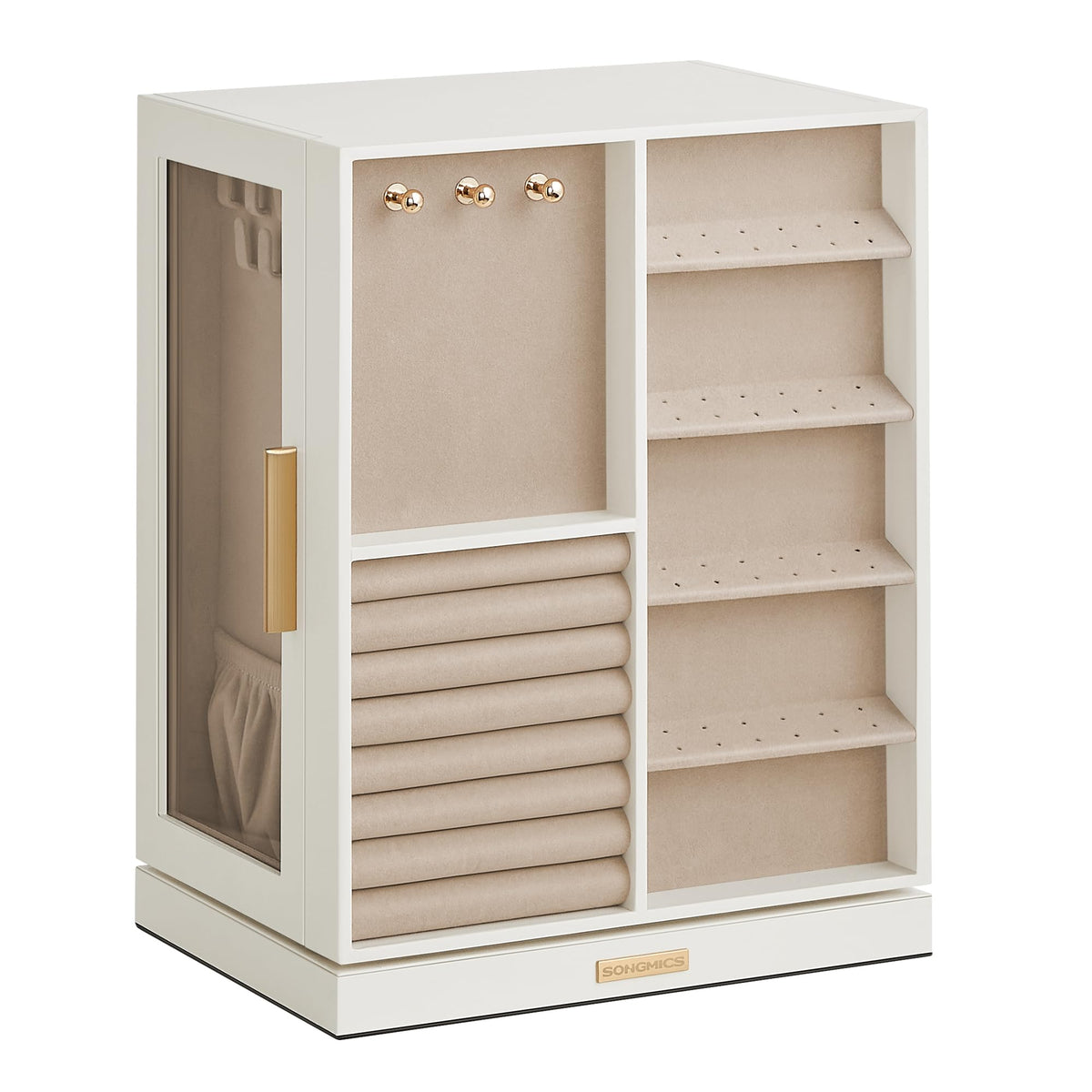 SONGMICS Jewelry Box Organizer, 360° Rotating, 5 Drawers, Cloud White