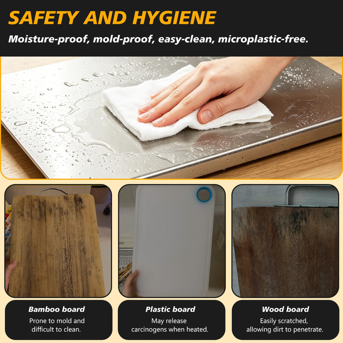 2Pcs L-Shaped Stainless Steel Cutting Board with Lip, 304 Metal Chopping Board Double-Sided Use, 15.7x11.8" & 11.8x11.8" Pastry Kneading Board for Meat Fruits Veggies Bread, Easy-Clean Dishwasher Safe