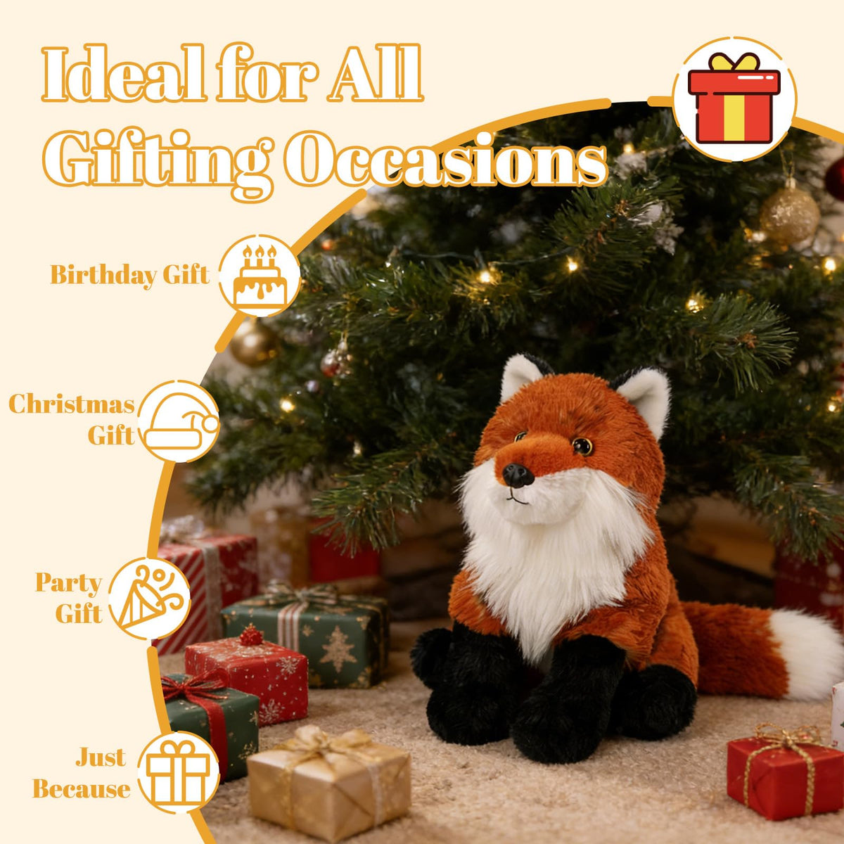 Realistic Sitting Red Fox Stuffed Animal - 9.4 Inch Ultra-Soft Fox Plush Toy, Woodland Stuffed Animals for Boys & Girls, Plushie Doll Gift for Kids Toddlers Adults
