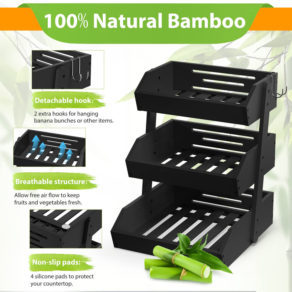 Gmtsl Bamboo Fruit Basket for Kitchen, Fruit Holder for Kitchen Countertop
