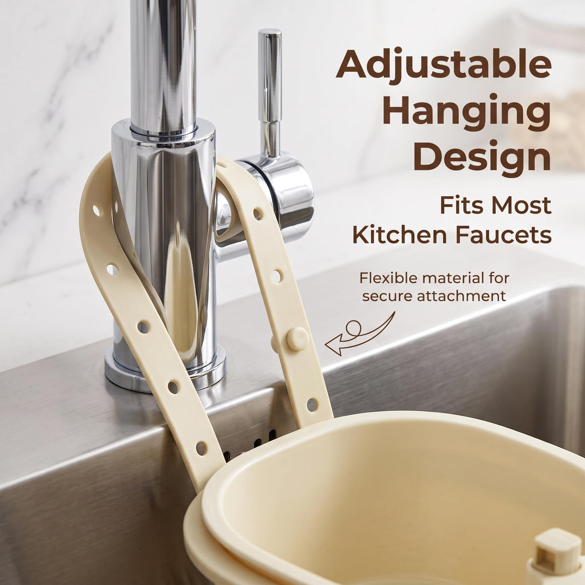 Hanging Sink Drain Basket, Press-to-Dump Kitchen Strainer (Brown)