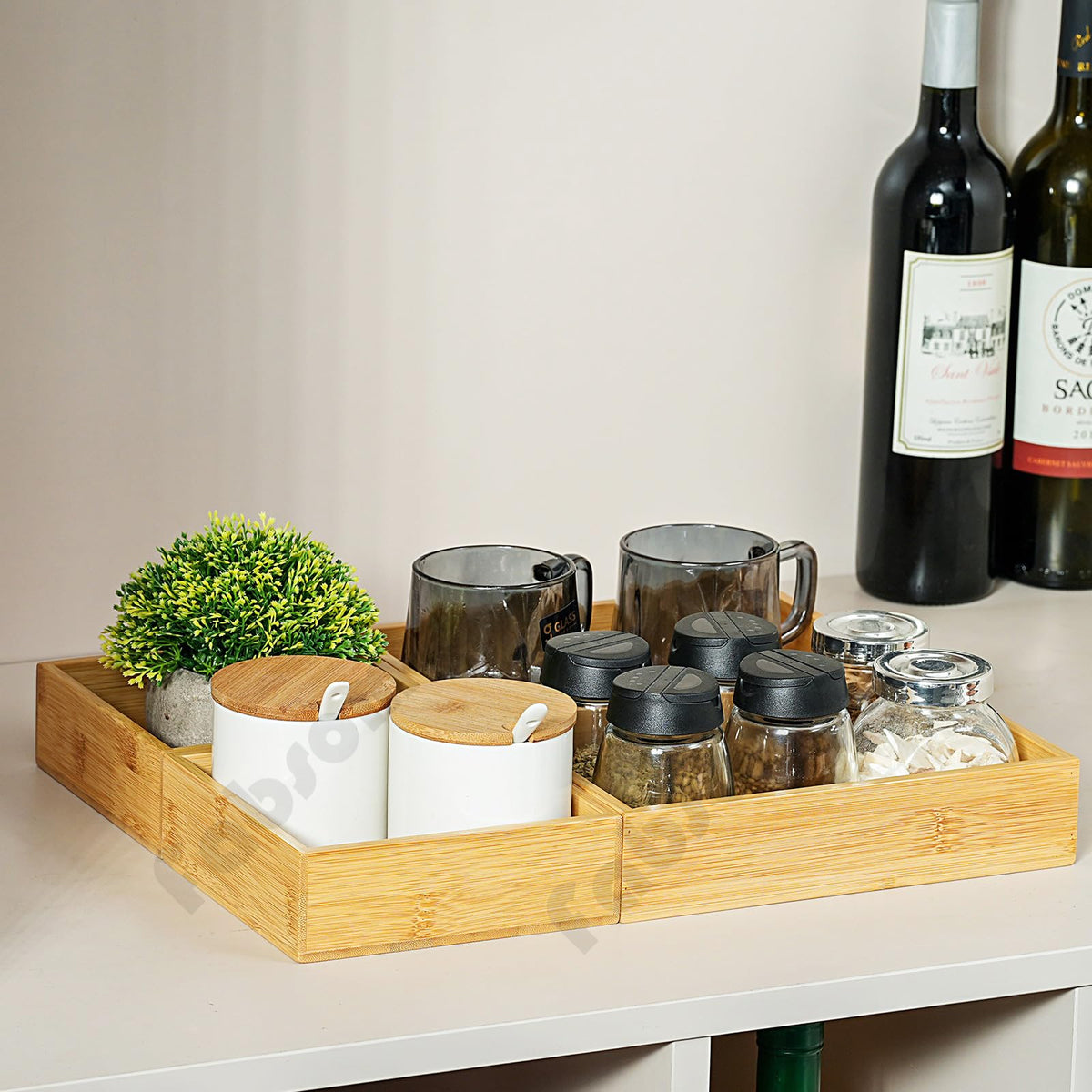 Fabsome Drawer Organizer, Set of 9 Bamboo Wood Kitchen Makeup Desk Junk Tea Drawer Storage Boxes Bins for Cutlery Silverware Utensils Flatware, Small Wooden Container Tray for Bathroom, Office