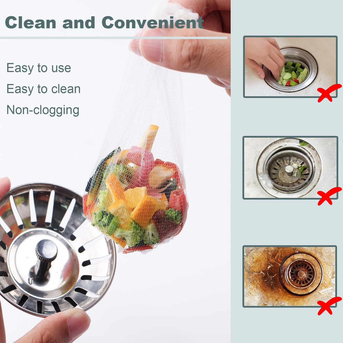 CHIAOJIHE 400 Pack Disposable Drain Covers, Disposable Sourdough Mesh Sink Strainer Pouches, Drain Catcher Mesh Cover Nets One Use Sourdough for Kitchen Sink, Kitchen and Bathroom Strainer Pouches