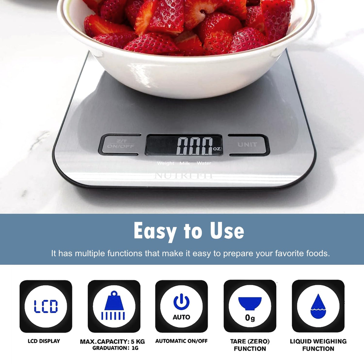 NUTRI FIT Food Scale Kitchen Scales Digital Weight Grams Oz for Weight Loss