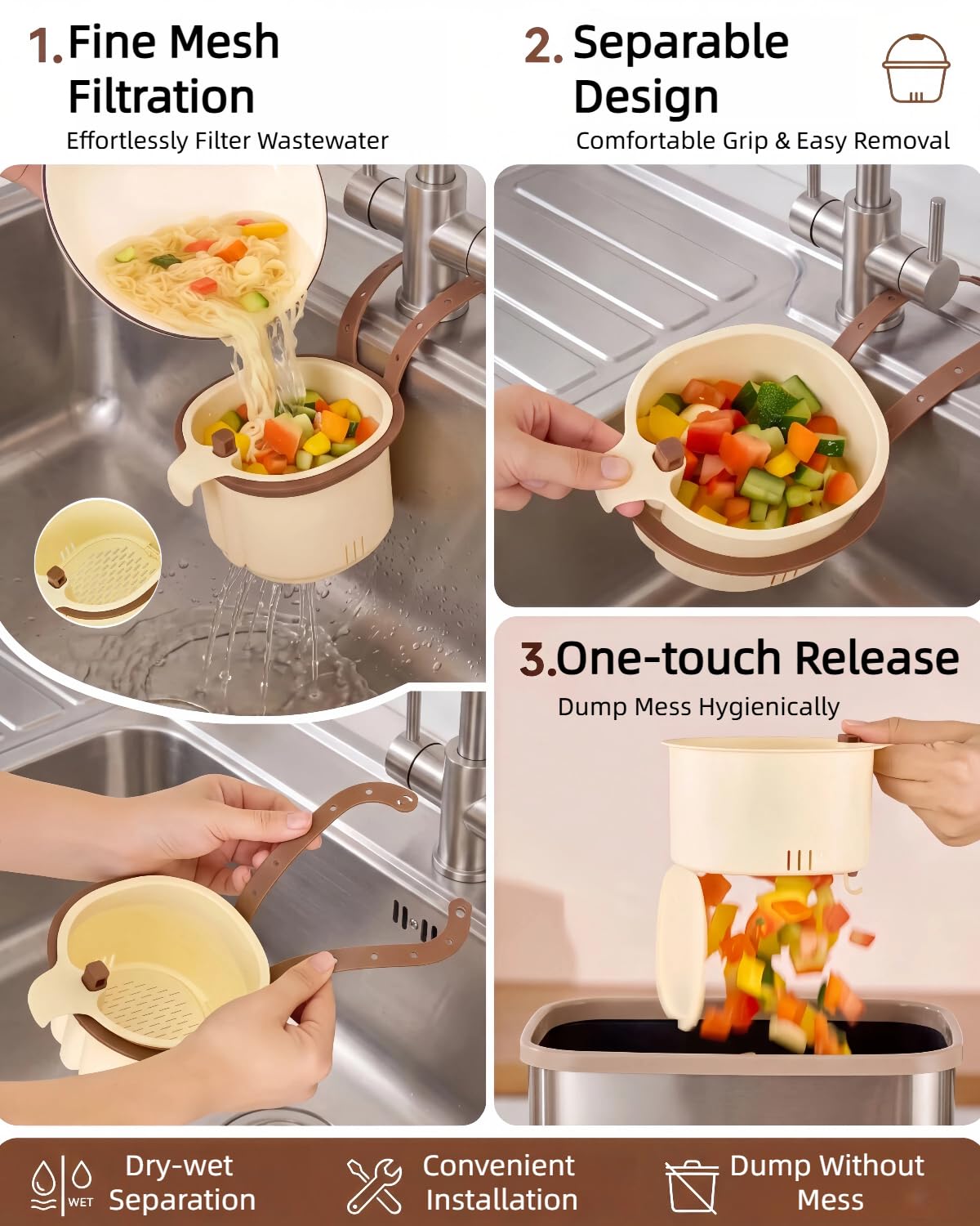 Kitchen Sink Strainer Basket, Hanging Food Scrap Catcher (Green 1 PCS)