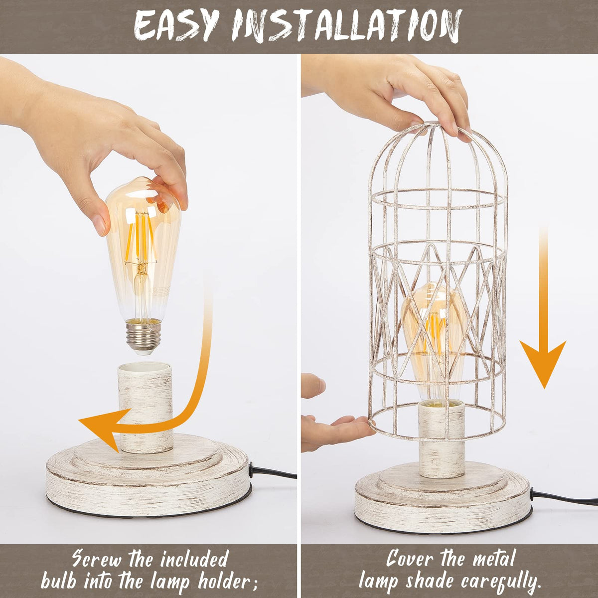 Small Table Lamp, 3-Way Dimmable Bedside Lamp with Brushed White Oak Cage