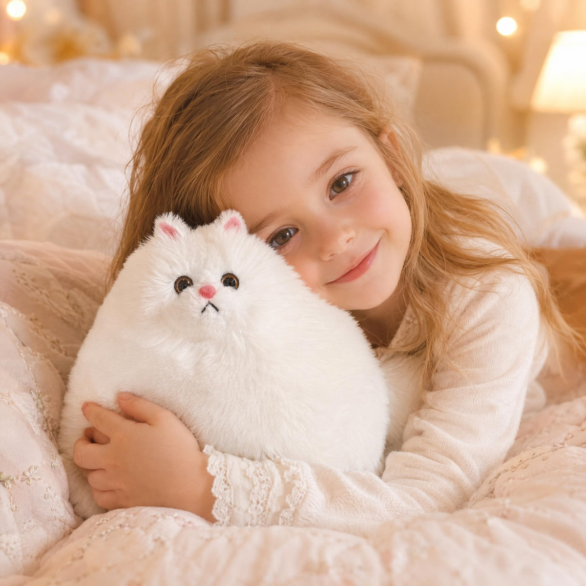 Winsterch 10-Inch White Cat Plush Toy, Soft Fluffy Stuffed Animal for Girls