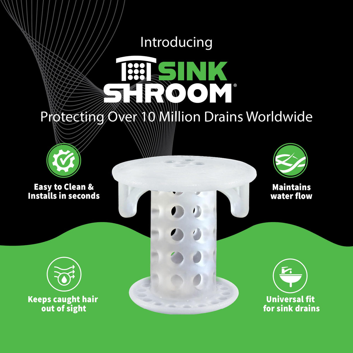 SinkShroom SSCLE988 The Revolutionary Sink Drain Protector Hair Catcher/Strainer/Snare, Clear