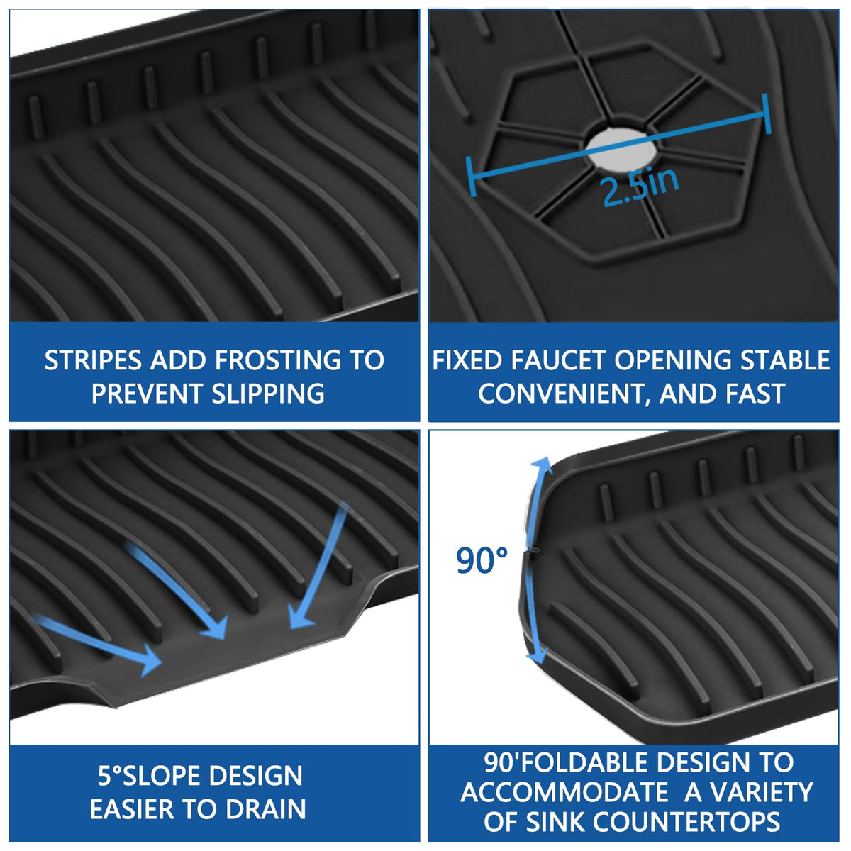 Kitchen Sink Splash Guard Gen2-30" x 6'' Silicone Sink Mat Splash Guard fit for Countertop, Bathroom,Farmhouse,RV by EBIGIC (Black)