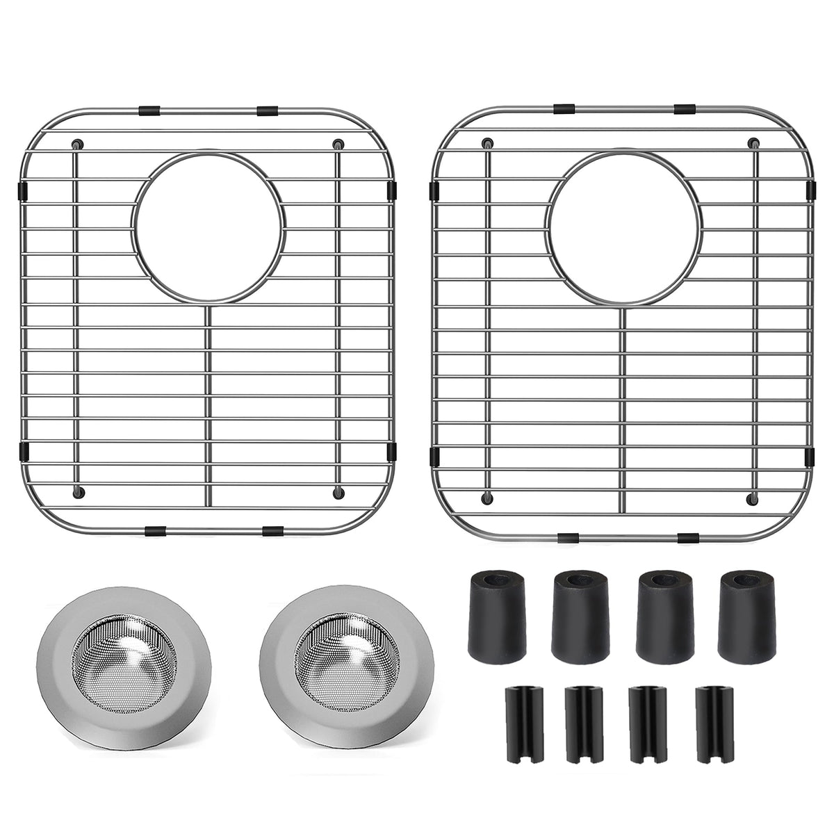 2Pack Stainless Steel Kitchen Sink Grid,13.2" x 11.6" x 1.2" Sink Protectors With Rear Drain Hole,Sink Rack for Bottom of Sink, Anti-rust Metal Sink Bottom Grid With 2Pack Sink Strainers