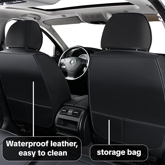 Car Seat Cover Full Set Sets, Universal Car Seat Covers for Cars, Premium Waterproof Leather, Protect & Upgrade Car Interior, Compatible with Airbags, Easy to Install & Clean Up
