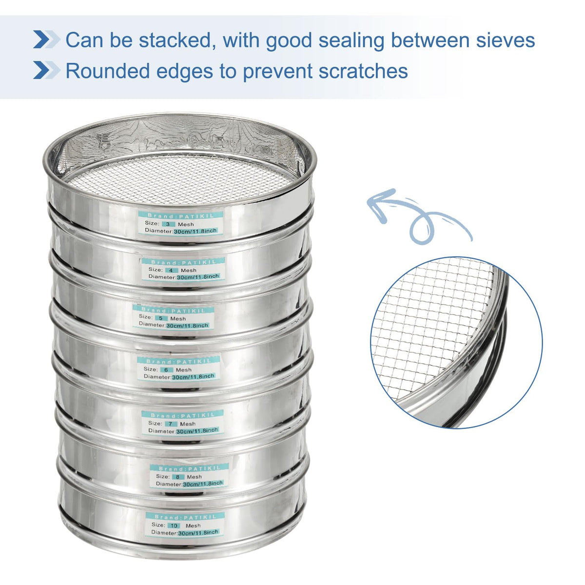 PATIKIL 200 Mesh(0.075mm) Lab Sieve, 11.8"(30cm) Diameter Sifting Screen 304 Stainless Steel Wire Cloth Fine Mesh Sieve for Industrial Laboratory Home Soil Sifter Dry Sift Screens Hash