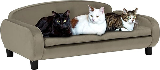 Paws & Purrs Multi-Cat Sofa Bed – 41.5″ Wide Elevated Pet Couch with 3″ Foam Mattress, Removable Machine-Washable Cover – Stylish Indoor Pet Furniture for Two or More Cats and Dogs, Ash