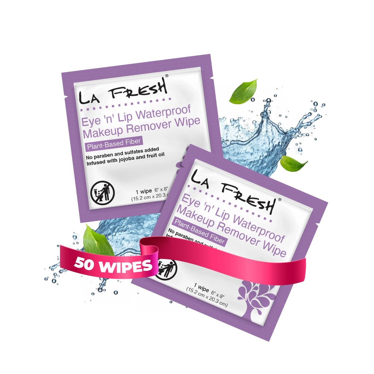 LA Fresh Eye and Lip Makeup Remover Wipes, Waterproof, Pack of 50