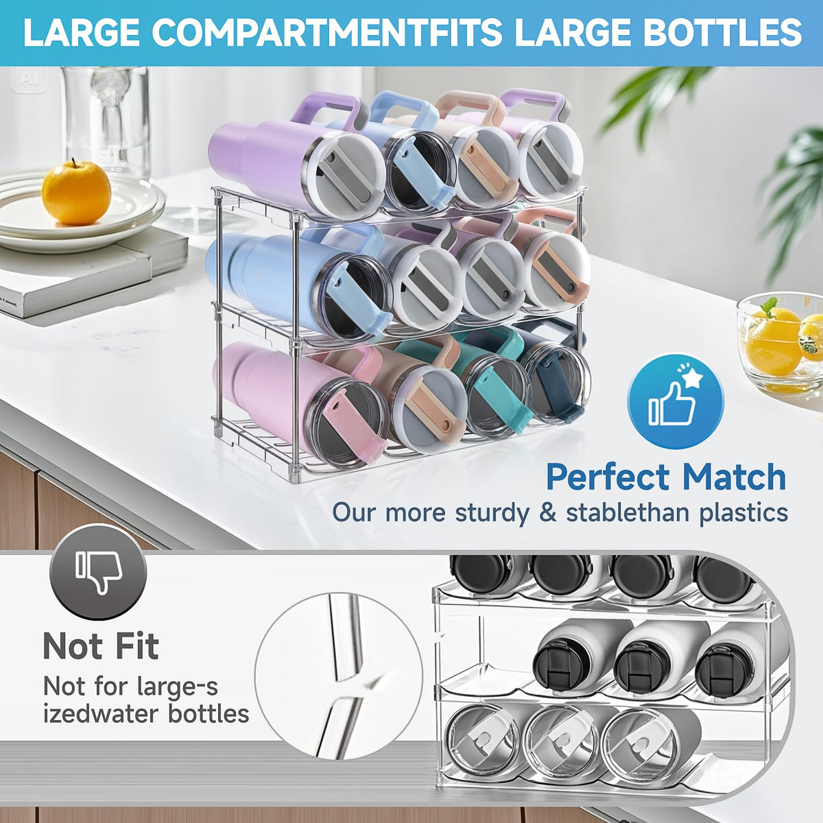 Larger Water Bottle Organizer for Stanley 40 oz Tumbler, Tumbler Organizer