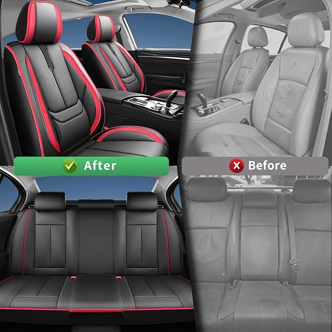 Fit Outback Car Seat Covers for Subaru Outback 2010-2024 2025 2026 -Upgraded Premium Waterproof & Breathable Leather,Airbag Compatible,All-Weather Seat Cushion Protector,2 Front/Black-Red