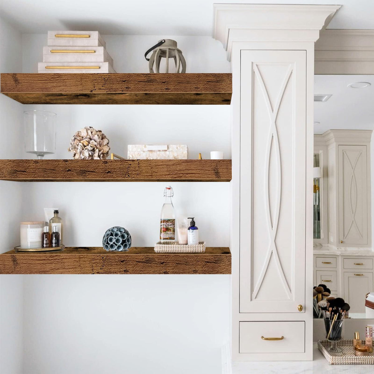 QEEIG Floating Shelves for Wall Small Shelf (Brown, Set of 3, 15.7" x 6.7")