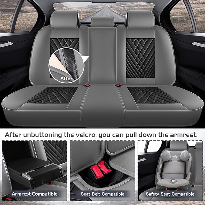 Truck Seat Covers for Ford Bronco 2021-2026, Waterproof Premium Leather Full Coverage Car Seat Cover, Muscle Sport Style Auto Interior Seat Cover Sets (Full Set/Gray Black)
