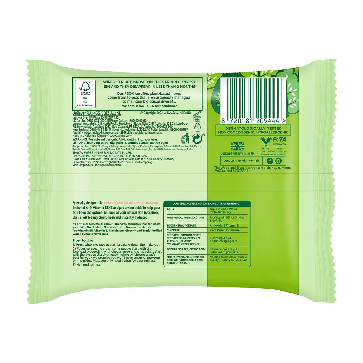 Simple Kind to Skin Cleansing Facial Wipes, 25 Count (Pack of 6)