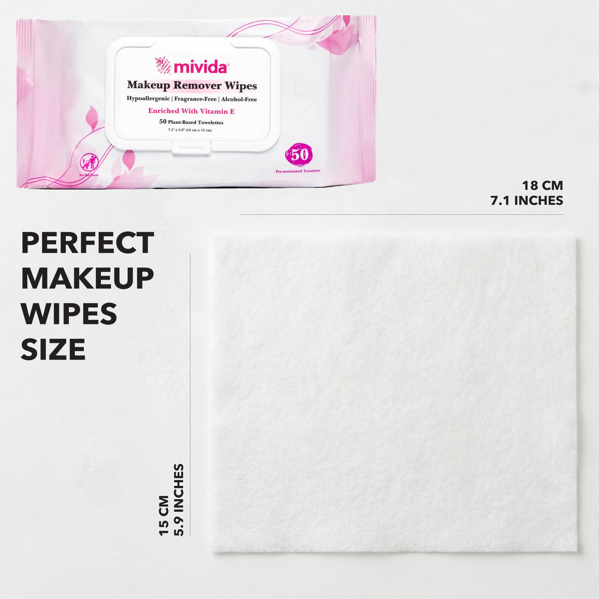 mivida Professional Makeup Remover Wipes Bulk Case | 500 Wipes (10 Packs x 50) | HRIPT Dermatologist Tested | Fragrance Free | For Salons, Spas, Clinics, Hotels & Makeup Artists