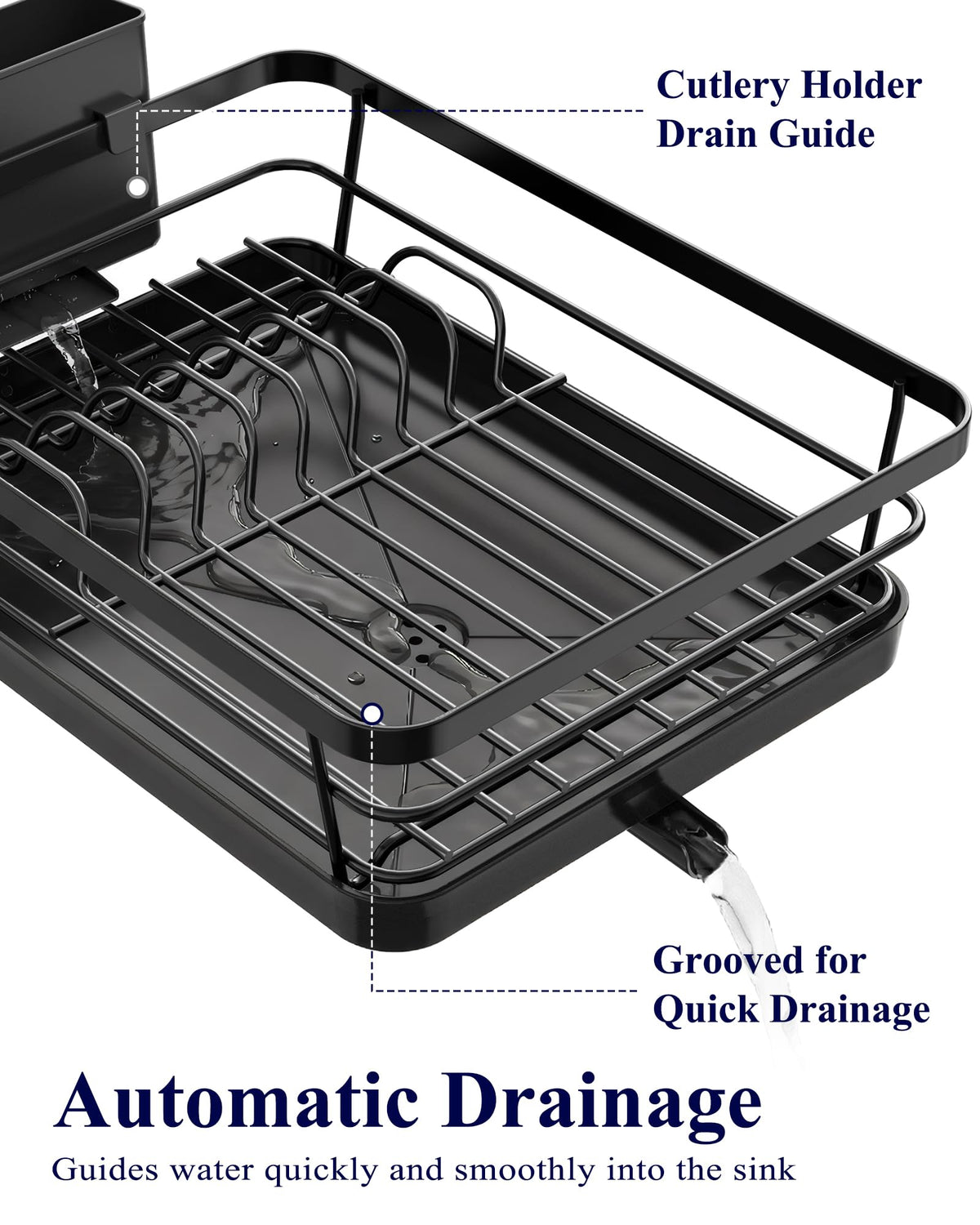 Kitsure Dish Drying Rack for Kitchen Counter, 12''W x 15.5''L, Black