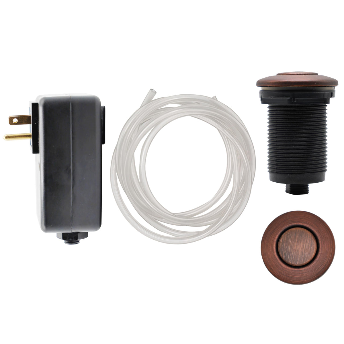 JB Products Disposal Air Switch Kit for Garbage Disposal Hands-Free On/Off Control UL Approved Includes 6' Air Tube 1-3/8" Air Button Safe & Convenient for Kitchen No Wiring Needed (Bronze)