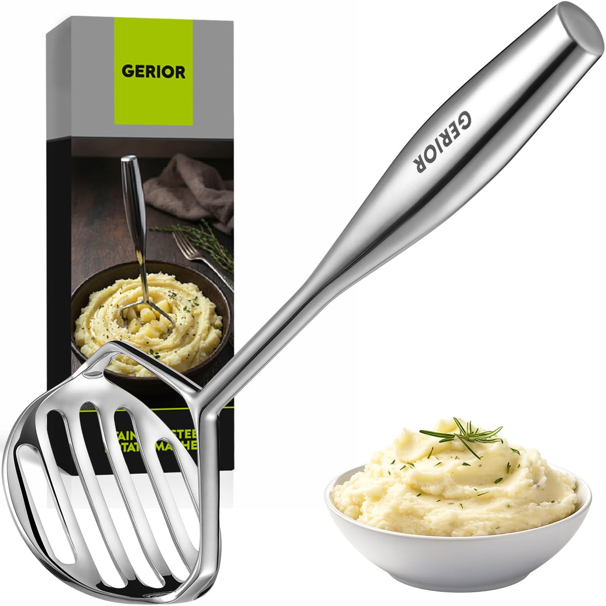 Potato Masher Stainless Steel 304 Heavy Duty for Mashed Potatoes, Avocado