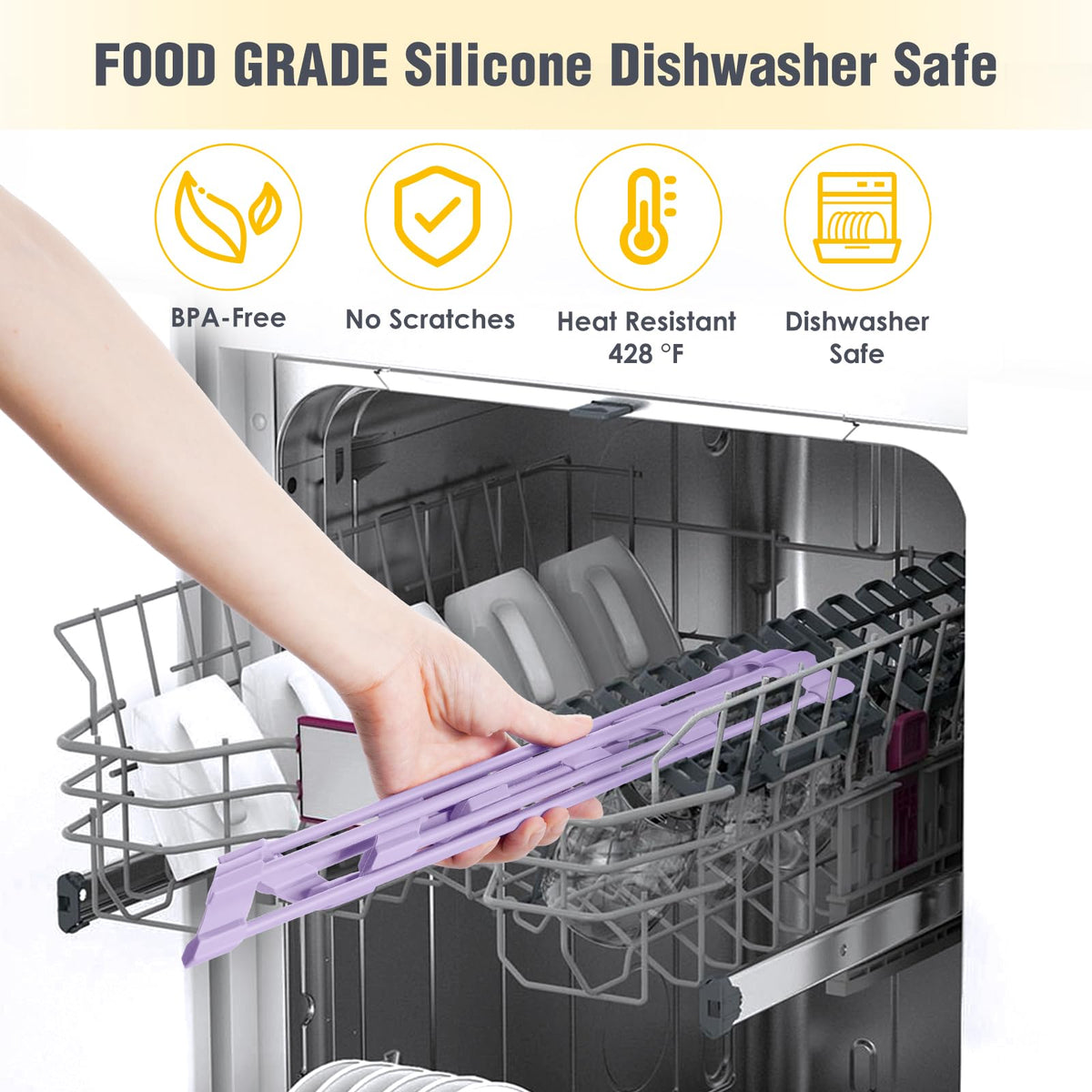 Tomorotec Triangle Roll Up Dish Drying Rack with Silicone Coating, Purple