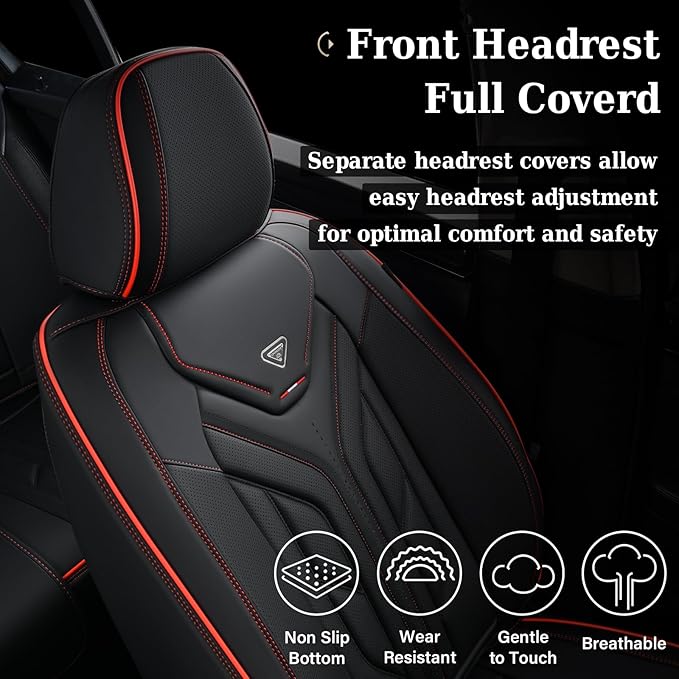 Coverado Front Car Seat Covers, 2Pcs Leather Seat Covers for Cars, Car Seat Protector Front Seats Only Auto Car Accessories Fit for Most Sedans SUV Pick-up Truck(Black&Red)