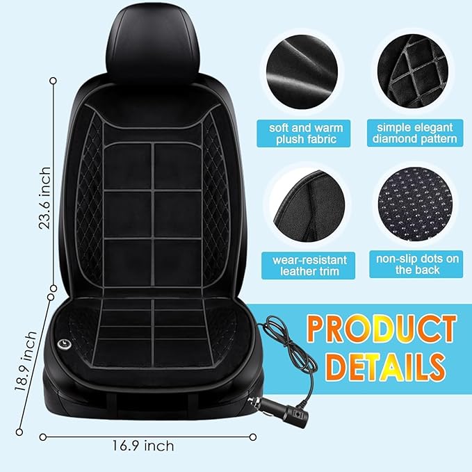 2Pcs Universal Seat Cushion, Comfortable Large Heated Seat Cover，Non-Slip Breathable Unique Back Rest Black (2Pack Black)