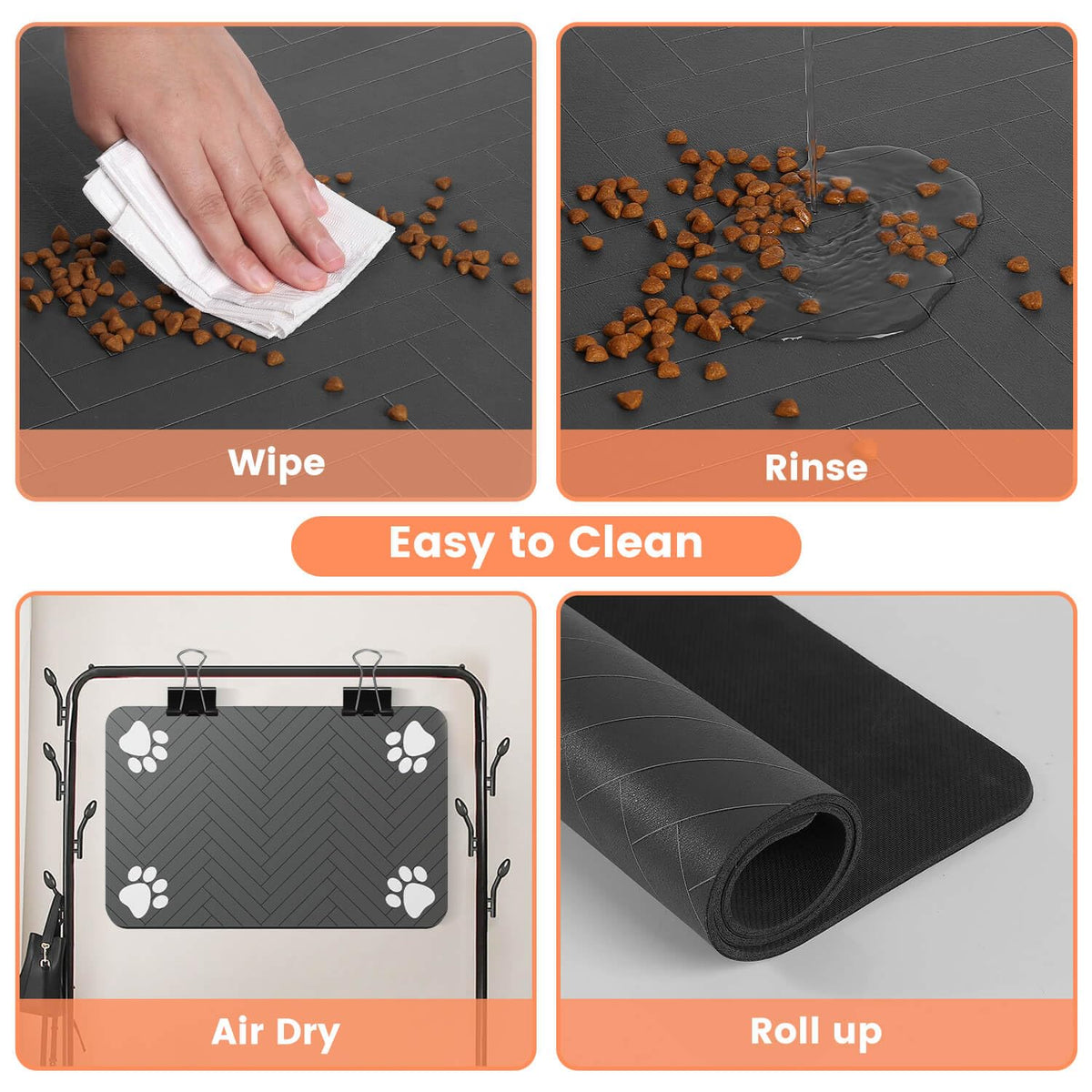 Pet Feeding Mat-Absorbent Pet Placemat for Food and Water Bowl, with Waterproof Rubber Backing, Quick Dry Water Dispenser Mat for Dog and Cat (20"x12", Striped Dark Gray)