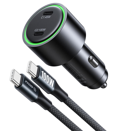 ESOULK 145W USB C Car Charger Charges Two Devices with 100W and 45W Outputs