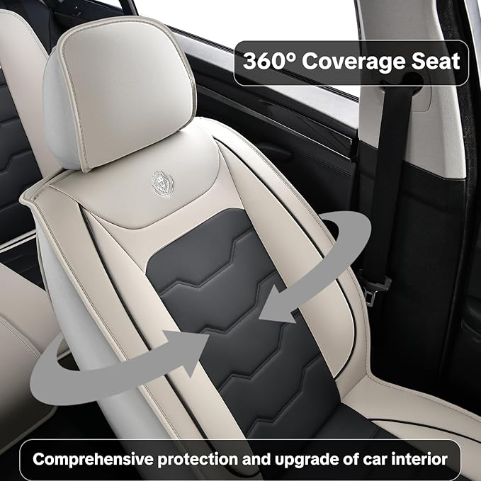 Gray Car Seat Covers Complete Set, Universal Car Seat Covers for Cars, Premium Waterproof Leather, Protect & Upgrade Car Interiors, Airbag Compatible, Easy to Install & Clean Up