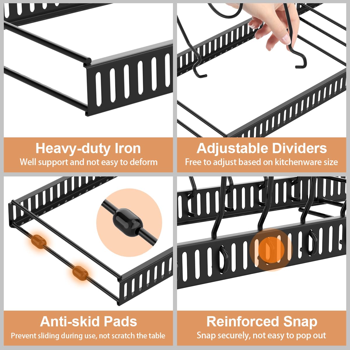 Housolution Pot and Pan Lid Organizer Holder Storage Rack, Black