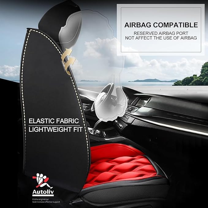 AOMSAZTO Car Seat Covers Full Set Fit for Volkswagen Tiguan 2009-2026 Waterproof Faux Leather Car Seat Cushions Automotive 5 Seat Covers Set（Black&Red）