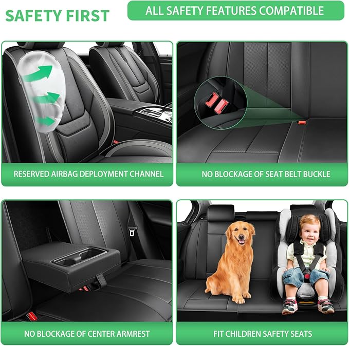 Fit Honda Fit Car Seat Covers for Honda Fit 2007-2019 2020-Upgraded Premium Waterproof & Breathable Leather,Airbag Compatible,All-Weather Seat Cushion Protector,Full Set,Black-Grey